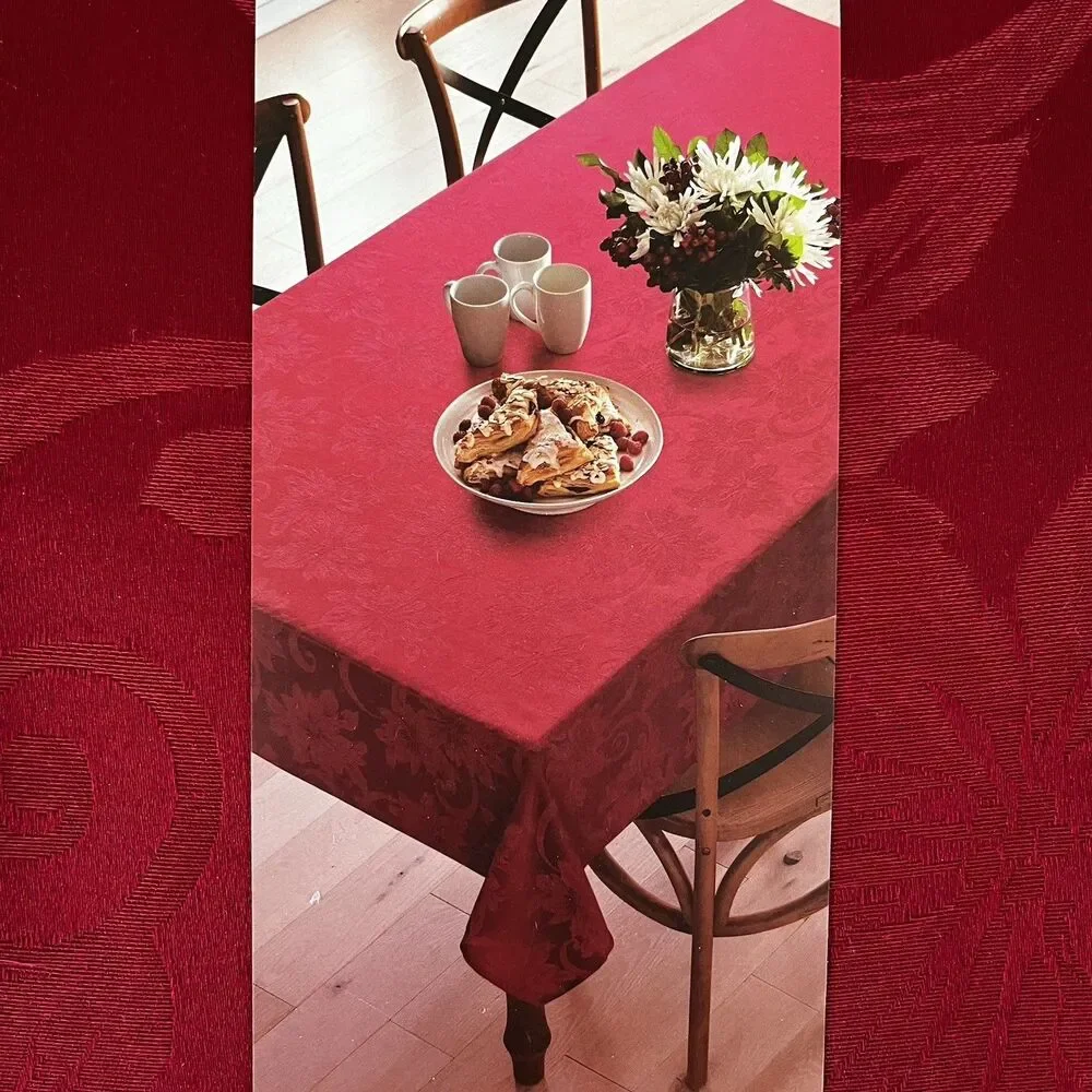 St Nicholas Square Red Christmas Poinsettia Jacquard 60x102 Oblong Tablecloth